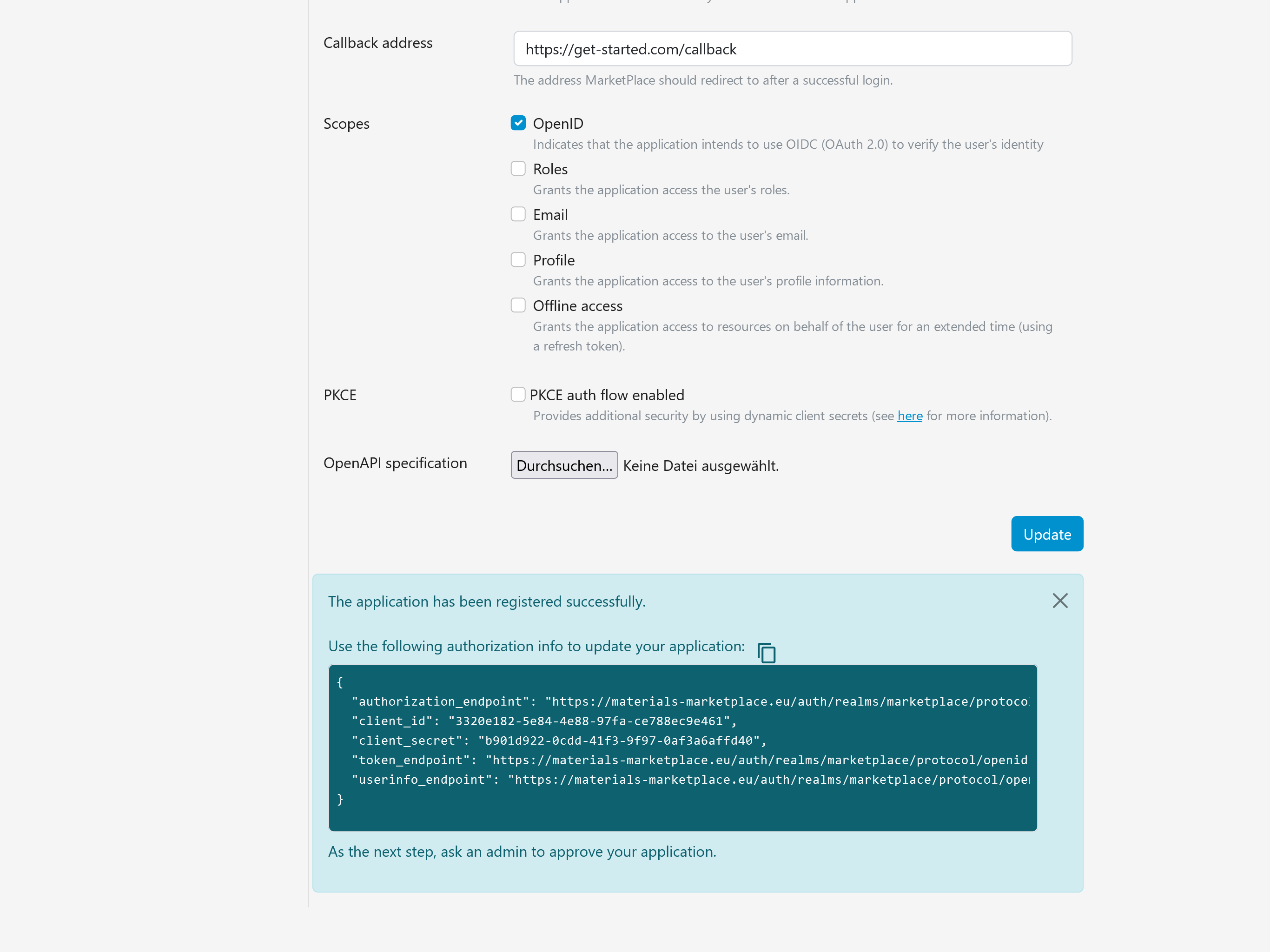 Registration output